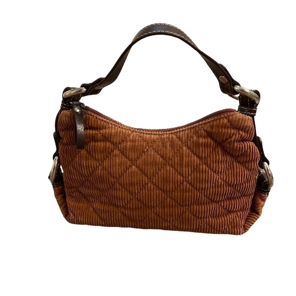 Tommy Hilfiger Brown Quilted Corduroy Small Bag with Leather and Silver Accents - Picture 3 of 12